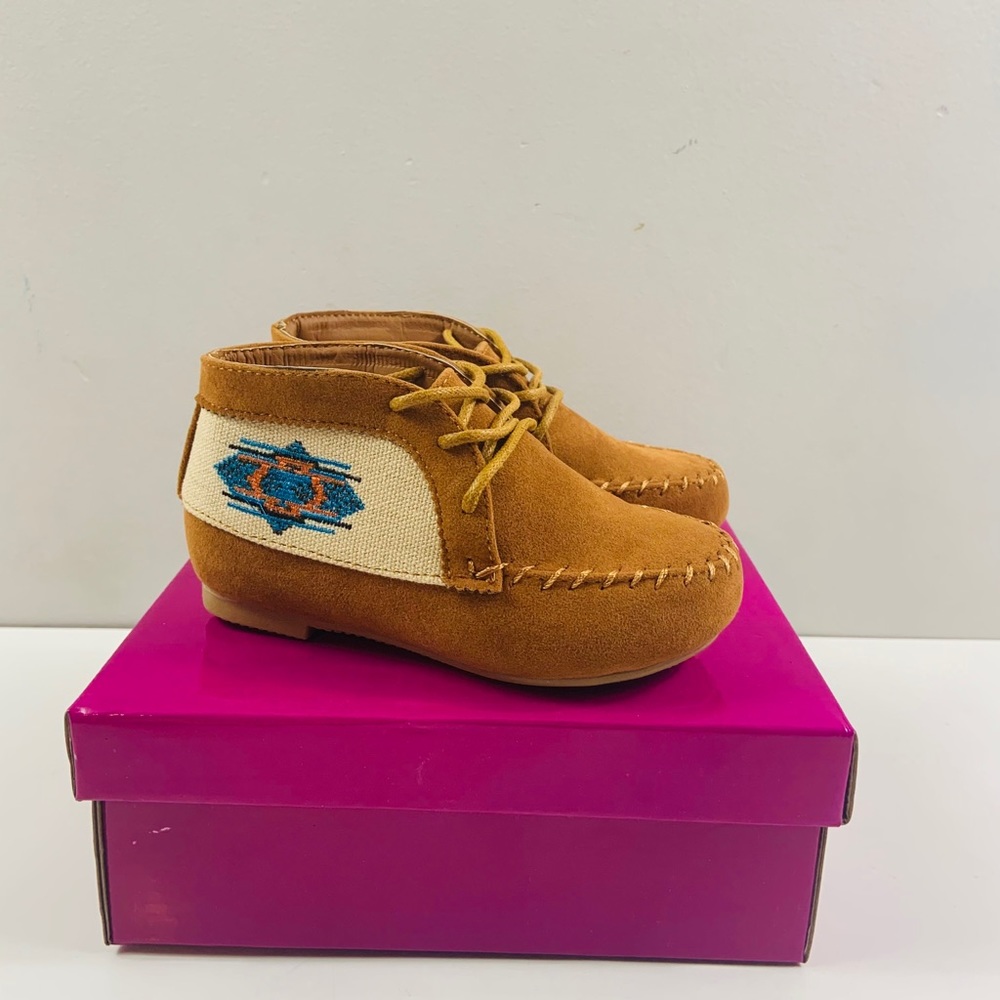 Brand New Girls Tan Embroidered Booties